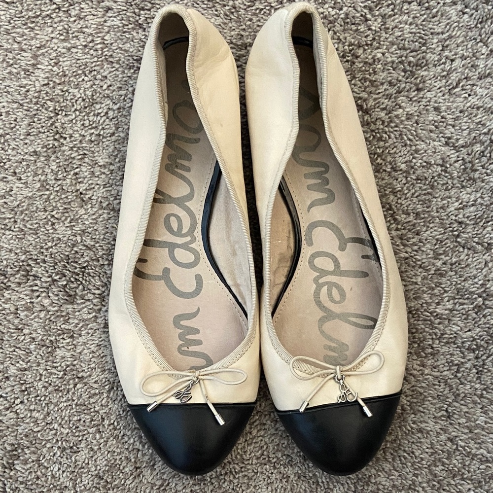 Sam Edelman Cream and Black Flats with Bow